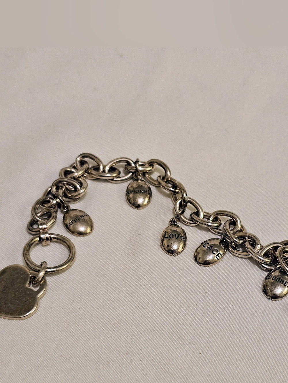 Sterling 925 Fruit of the Spirit Inspirational Biblical Charm Bracelet 7.5"